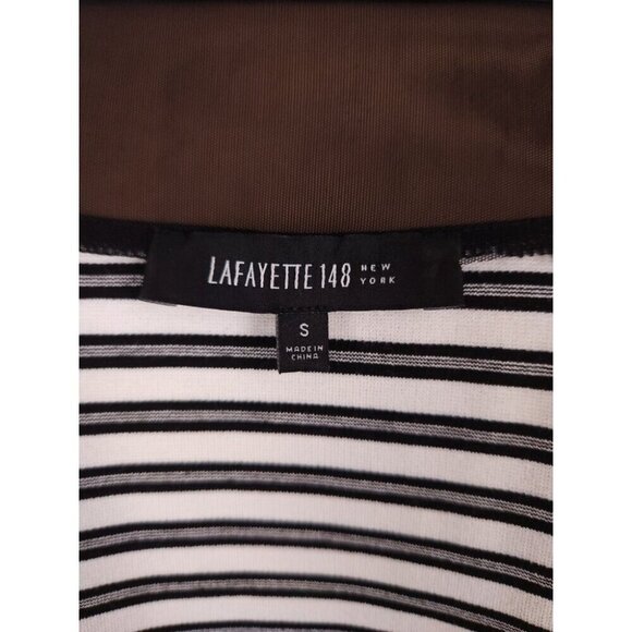 Lafayette 148 Short Sleeve Striped Zip Front Top Size Small Black White $298US - Picture 7 of 8